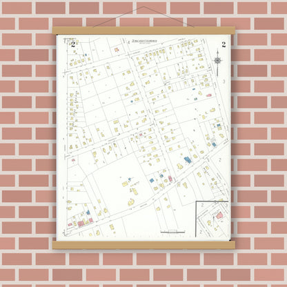 Old map wall art mockup — magnetic wood frame on brick wall — Sanborn Fire Insurance Map from Mentor, Lake County, Ohio (1941), Sheet #0002