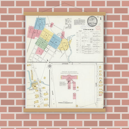 Old map wall art mockup — magnetic wood frame on brick wall — Sanborn Fire Insurance Map from Hackettstown, Warren County, New Jersey (1897) - Complete Map Set