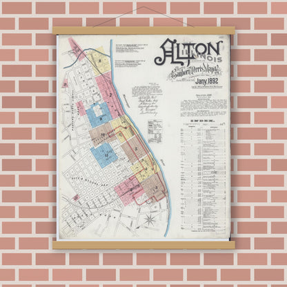 Old map wall art mockup — magnetic wood frame on brick wall — Sanborn Fire Insurance Map from Alton, Madison County, Illinois (1892) - Complete Map Set