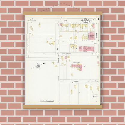 Old map wall art mockup — magnetic wood frame on brick wall — Sanborn Fire Insurance Map from Rensselaer, Rensselaer County, New York (1909), Sheet #0011