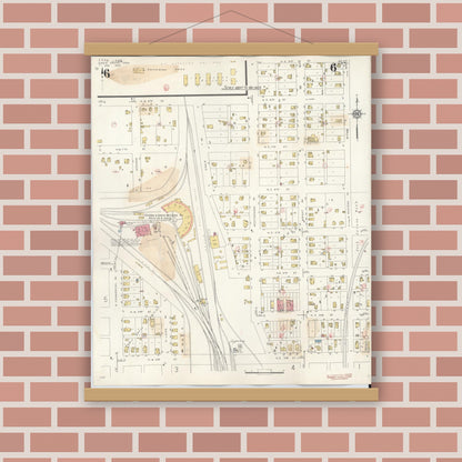 Old map wall art mockup — magnetic wood frame on brick wall — Sanborn Fire Insurance Map from Eagle Grove, Wright County, Iowa (1941), Sheet #0006