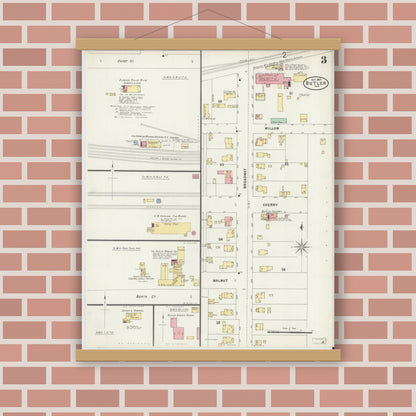 Old map wall art mockup — magnetic wood frame on brick wall — Sanborn Fire Insurance Map from Butler, De Kalb County, Indiana (1897), Sheet #0003