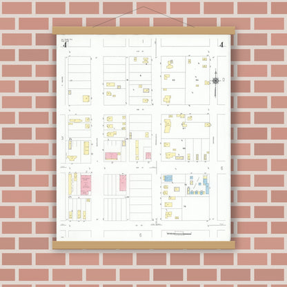 Old map wall art mockup — magnetic wood frame on brick wall — Sanborn Fire Insurance Map from Big Lake, Reagan County, Texas (1949), Sheet #0004
