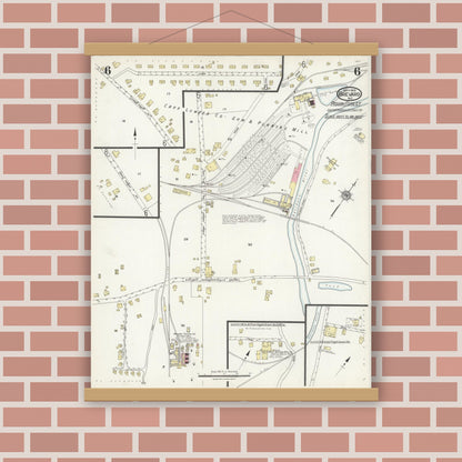 Old map wall art mockup — magnetic wood frame on brick wall — Sanborn Fire Insurance Map from Brevard, Transylvania County, North Carolina (1924), Sheet #0006