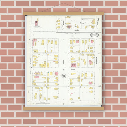 Old map wall art mockup — magnetic wood frame on brick wall — Sanborn Fire Insurance Map from Port Clinton, Ottawa County, Ohio (1904), Sheet #0003