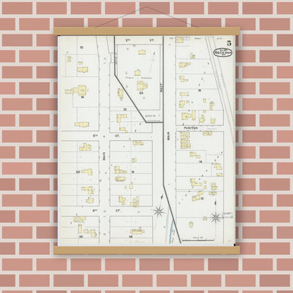 Old map wall art mockup — magnetic wood frame on brick wall — Sanborn Fire Insurance Map from Necedah, Juneau County, Wisconsin (1891), Sheet #0005