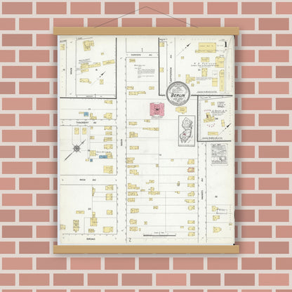 Old map wall art mockup — magnetic wood frame on brick wall — Sanborn Fire Insurance Map from Berlin, Camden County, New Jersey (1917) - Complete Map Set