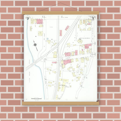 Old map wall art mockup — magnetic wood frame on brick wall — Sanborn Fire Insurance Map from Loveland, Clermont, Hamilton, And Warren County, Ohio (1946), Sheet #0003