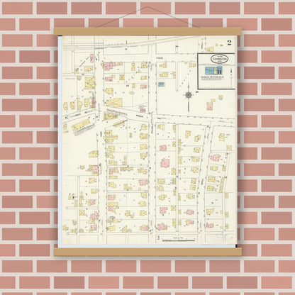 Old map wall art mockup — magnetic wood frame on brick wall — Sanborn Fire Insurance Map from Covington, Miami County, Ohio (1910), Sheet #0002
