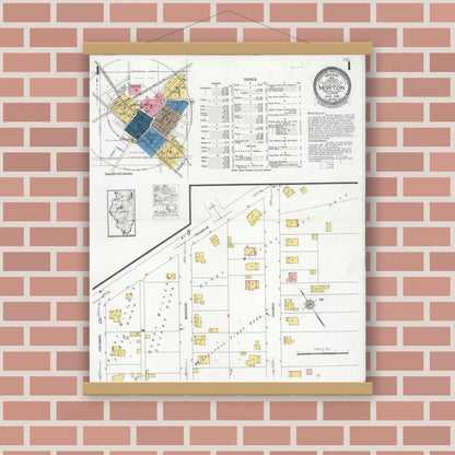 Old map wall art mockup — magnetic wood frame on brick wall — Sanborn Fire Insurance Map from Morton, Tazewell County, Illinois (1926) - Complete Map Set