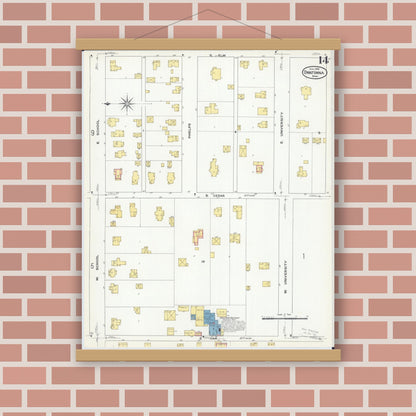 Old map wall art mockup — magnetic wood frame on brick wall — Sanborn Fire Insurance Map from Owatonna, Steele County, Minnesota (1909), Sheet #0014