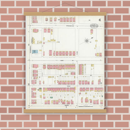 Old map wall art mockup — magnetic wood frame on brick wall — Sanborn Fire Insurance Map from Norristown, Montgomery County, Pennsylvania (1902), Sheet #0004