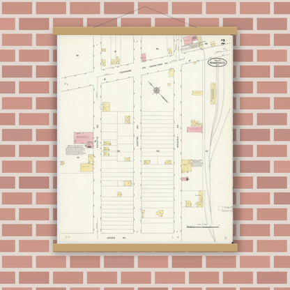Old map wall art mockup — magnetic wood frame on brick wall — Sanborn Fire Insurance Map from Mamaroneck, Westchester County, New York (1912) - Complete Map Set