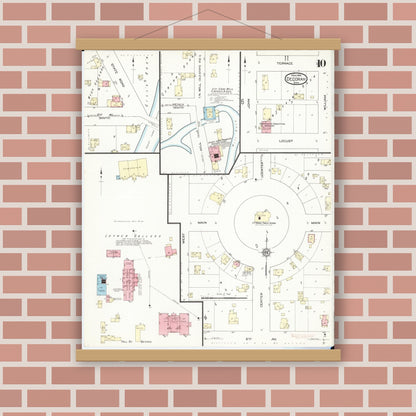 Old map wall art mockup — magnetic wood frame on brick wall — Sanborn Fire Insurance Map from Decorah, Winneshiek County, Iowa (1914), Sheet #0010