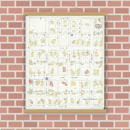 Old map wall art mockup — magnetic wood frame on brick wall — Sanborn Fire Insurance Map from Ottawa, Putnam County, Ohio (1911), Sheet #0007