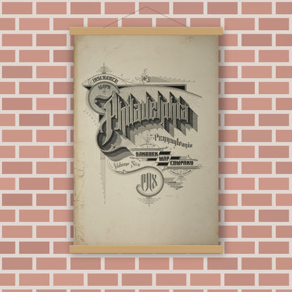 Old map wall art mockup — magnetic wood frame on brick wall — Sanborn Fire Insurance Map from Philadelphia, Philadelphia County, Pennsylvania (1918), Sheet #0001