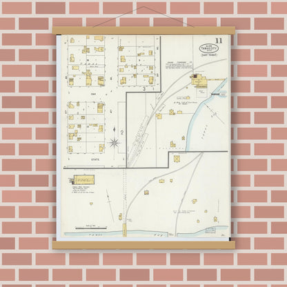 Old map wall art mockup — magnetic wood frame on brick wall — Sanborn Fire Insurance Map from East Tawas, Iosco County, Michigan (1898), Sheet #0011