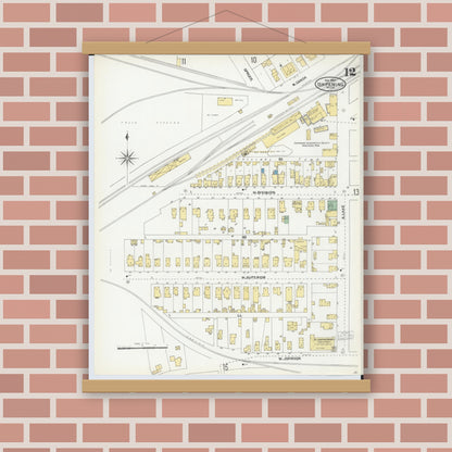 Old map wall art mockup — magnetic wood frame on brick wall — Sanborn Fire Insurance Map from Ishpeming, Marquette County, Michigan (1904), Sheet #0012