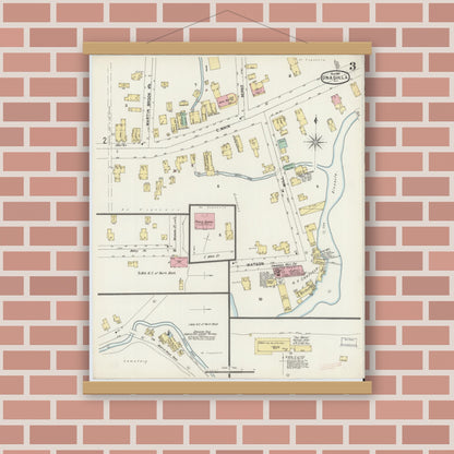 Old map wall art mockup — magnetic wood frame on brick wall — Sanborn Fire Insurance Map from Unadilla, Otsego County, New York (1897), Sheet #0003