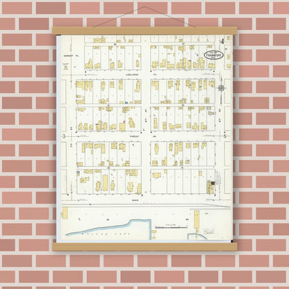 Old map wall art mockup — magnetic wood frame on brick wall — Sanborn Fire Insurance Map from Frankfort, Benzie County, Michigan (1911), Sheet #0004