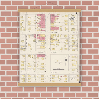Old map wall art mockup — magnetic wood frame on brick wall — Sanborn Fire Insurance Map from Tomah, Monroe County, Wisconsin (1922), Sheet #0005