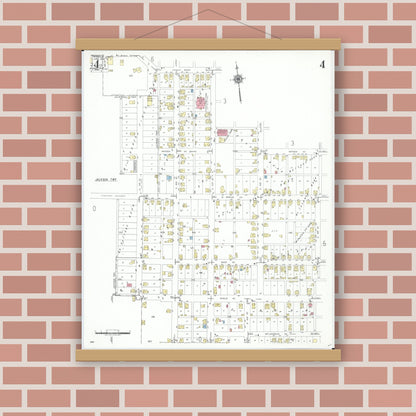 Old map wall art mockup — magnetic wood frame on brick wall — Sanborn Fire Insurance Map from Byesville, Guernsey County, Ohio (1948), Sheet #0004
