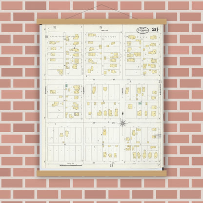 Old map wall art mockup — magnetic wood frame on brick wall — Sanborn Fire Insurance Map from Escanaba, Delta County, Michigan (1906), Sheet #0020