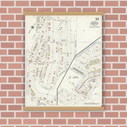 Old map wall art mockup — magnetic wood frame on brick wall — Sanborn Fire Insurance Map from Ambridge, Beaver County, Pennsylvania (1917), Sheet #0013