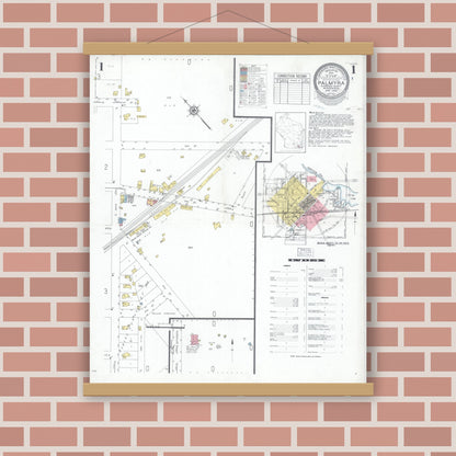 Old map wall art mockup — magnetic wood frame on brick wall — Sanborn Fire Insurance Map from Palmyra, Jefferson County, Wisconsin (1949), Sheet #0001