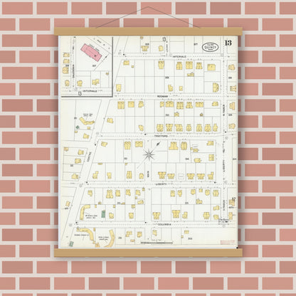Old map wall art mockup — magnetic wood frame on brick wall — Sanborn Fire Insurance Map from Quincy, Norfolk County, Massachusetts (1901), Sheet #0013