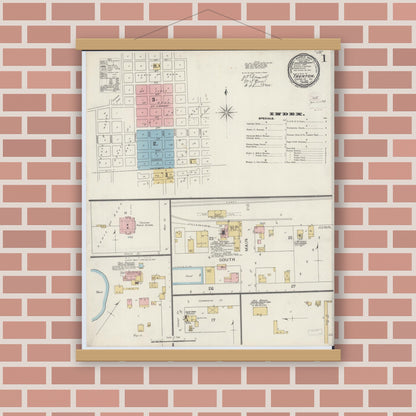 Old map wall art mockup — magnetic wood frame on brick wall — Sanborn Fire Insurance Map from Trenton, Clinton County, Illinois (1893) - Complete Map Set