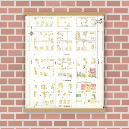 Old map wall art mockup — magnetic wood frame on brick wall — Sanborn Fire Insurance Map from Vinton, Benton County, Iowa (1899), Sheet #0005