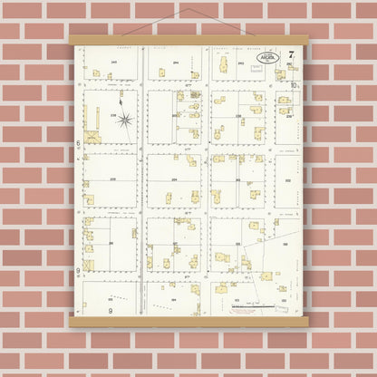 Old map wall art mockup — magnetic wood frame on brick wall — Sanborn Fire Insurance Map from Arcata, Humboldt County, California (1908), Sheet #0007