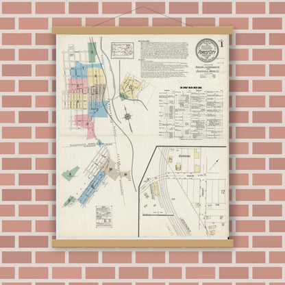 Old map wall art mockup — magnetic wood frame on brick wall — Sanborn Fire Insurance Map from Forest City, Susquehanna County, Pennsylvania (1914) - Complete Map Set