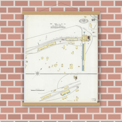 Old map wall art mockup — magnetic wood frame on brick wall — Sanborn Fire Insurance Map from Jeffersonville, Clark County, Indiana (1898), Sheet #0029