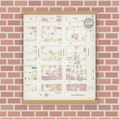 Old map wall art mockup — magnetic wood frame on brick wall — Sanborn Fire Insurance Map from Glasgow, Howard County, Missouri (1885) - Complete Map Set