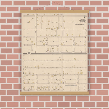 Old map wall art mockup — magnetic wood frame on brick wall — Sanborn Fire Insurance Map from Luling, Caldwell County, Texas (1921), Sheet #0007