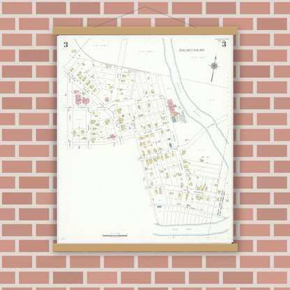 Old map wall art mockup — magnetic wood frame on brick wall — Sanborn Fire Insurance Map from Monroeville, Huron County, Ohio (1939), Sheet #0003