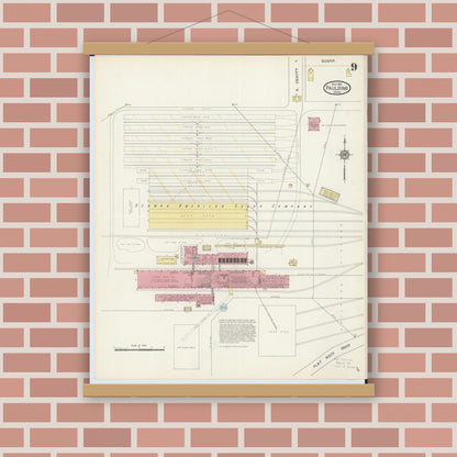Old map wall art mockup — magnetic wood frame on brick wall — Sanborn Fire Insurance Map from Paulding, Paulding County, Ohio (1913), Sheet #0009