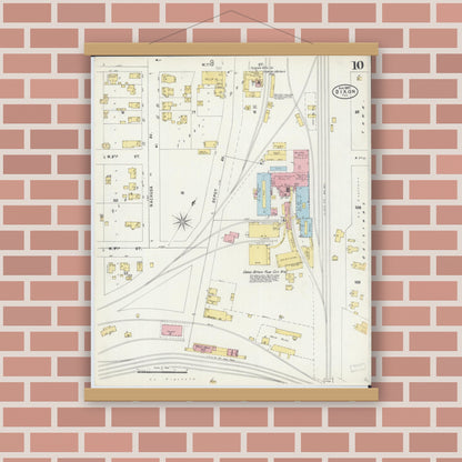 Old map wall art mockup — magnetic wood frame on brick wall — Sanborn Fire Insurance Map from Dixon, Lee County, Illinois (1897), Sheet #0010