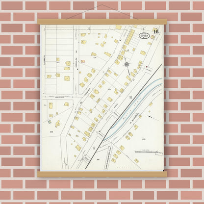 Old map wall art mockup — magnetic wood frame on brick wall — Sanborn Fire Insurance Map from Dover, Morris County, New Jersey (1916), Sheet #0016