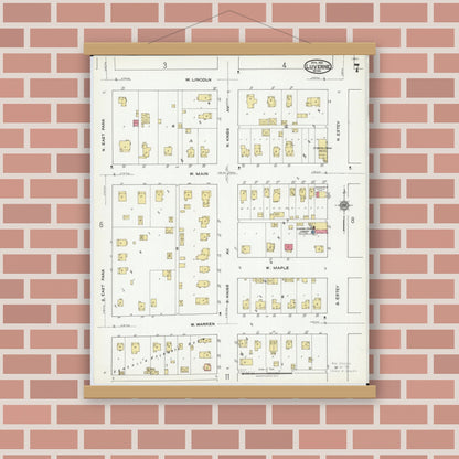 Old map wall art mockup — magnetic wood frame on brick wall — Sanborn Fire Insurance Map from Luverne, Rock County, Minnesota (1921), Sheet #0007