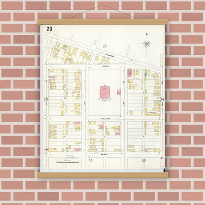Old map wall art mockup — magnetic wood frame on brick wall — Sanborn Fire Insurance Map from Hamilton, Butler County, Ohio (1899), Sheet #0029