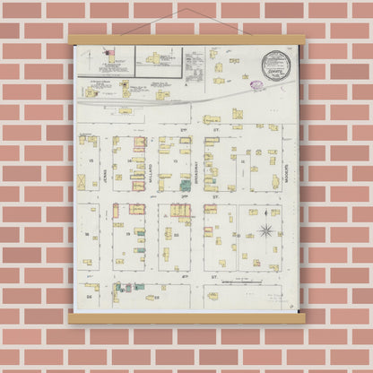 Old map wall art mockup — magnetic wood frame on brick wall — Sanborn Fire Insurance Map from Cokato, Wright County, Minnesota (1893), Sheet #0001