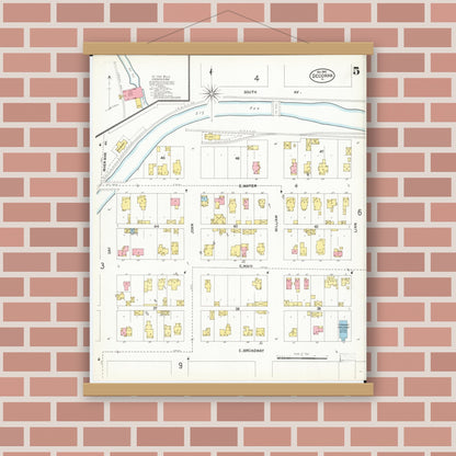 Old map wall art mockup — magnetic wood frame on brick wall — Sanborn Fire Insurance Map from Decorah, Winneshiek County, Iowa (1902), Sheet #0005