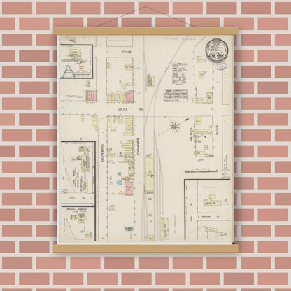 Old map wall art mockup — magnetic wood frame on brick wall — Sanborn Fire Insurance Map from Live Oak, Suwanee County, Florida (1885), Sheet #0001