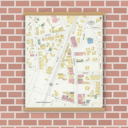 Old map wall art mockup — magnetic wood frame on brick wall — Sanborn Fire Insurance Map from Summit, Union County, New Jersey (1903), Sheet #0003