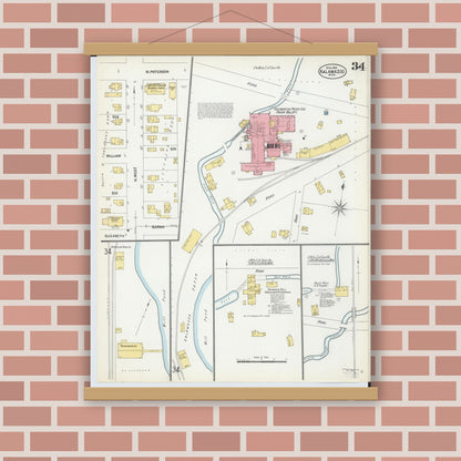 Old map wall art mockup — magnetic wood frame on brick wall — Sanborn Fire Insurance Map from Kalamazoo, Kalamazoo County, Michigan (1902), Sheet #0034