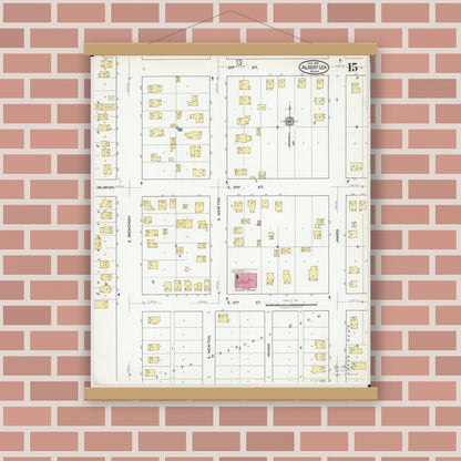 Old map wall art mockup — magnetic wood frame on brick wall — Sanborn Fire Insurance Map from Albert Lea, Freeborn County, Minnesota (1918), Sheet #0015