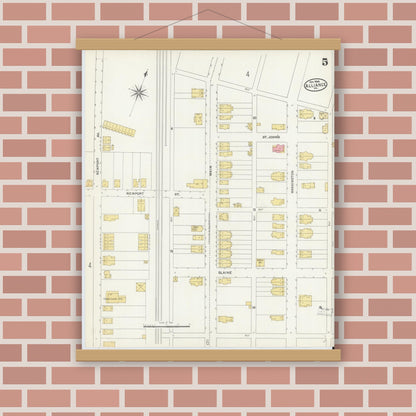 Old map wall art mockup — magnetic wood frame on brick wall — Sanborn Fire Insurance Map from Alliance, Northampton County, Pennsylvania (1904), Sheet #0005